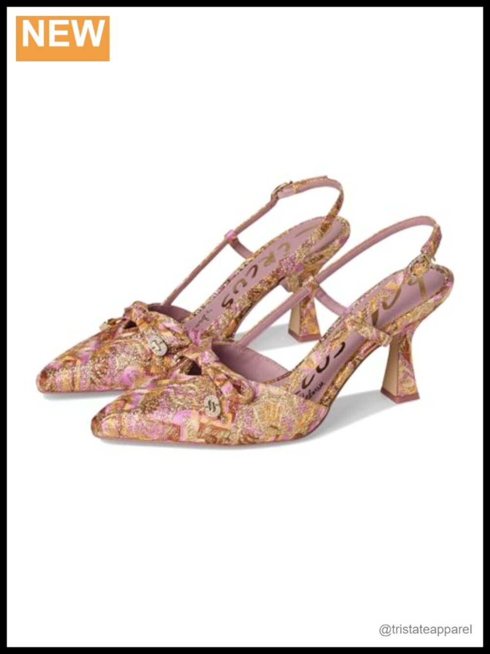 Slingback Pump with Rhinestone Bow and Flared Heel